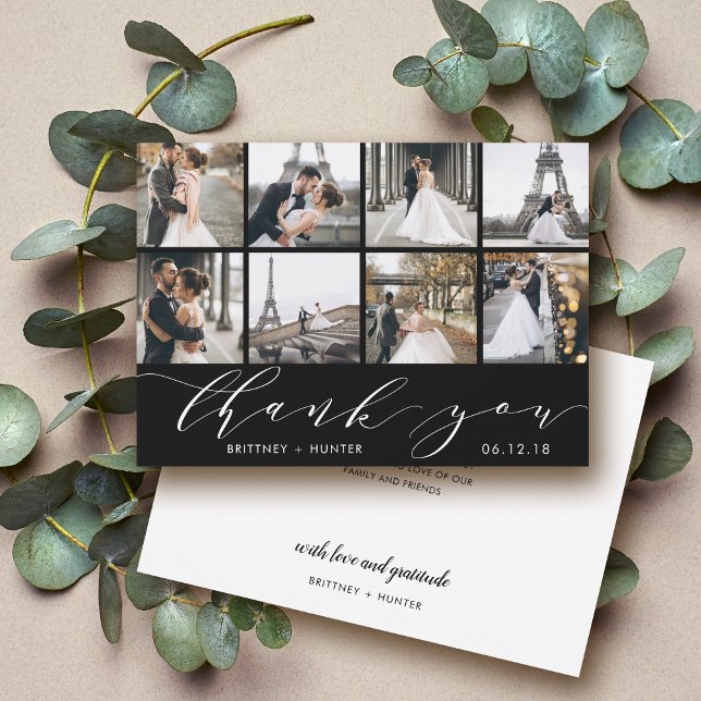 Tarjeta De Agradecimiento Collage de fotos de mano y letra negro (Subido por el creador)