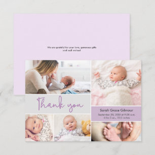 Tarjeta De Agradecimiento Collage de fotos de una niña Personalizado púrpura