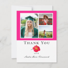 Tarjeta De Agradecimiento Collage de Fotos Floral Rosa Graduación Chic