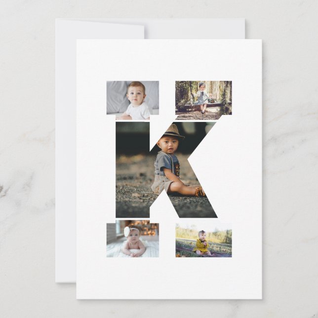 Tarjeta De Agradecimiento Collage de fotos K de letras negras y blancas (Anverso)