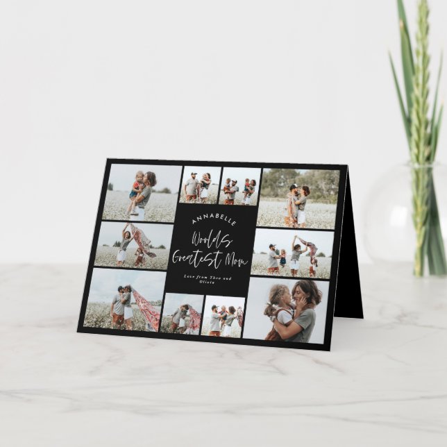Tarjeta De Agradecimiento Collage de fotos mínimo moderno y elegante de mamá (Anverso)