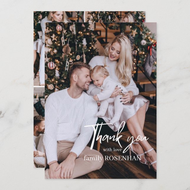 Tarjeta De Agradecimiento Collage de fotos Modern Elegant 5 Photo Gracias (Anverso / Reverso)