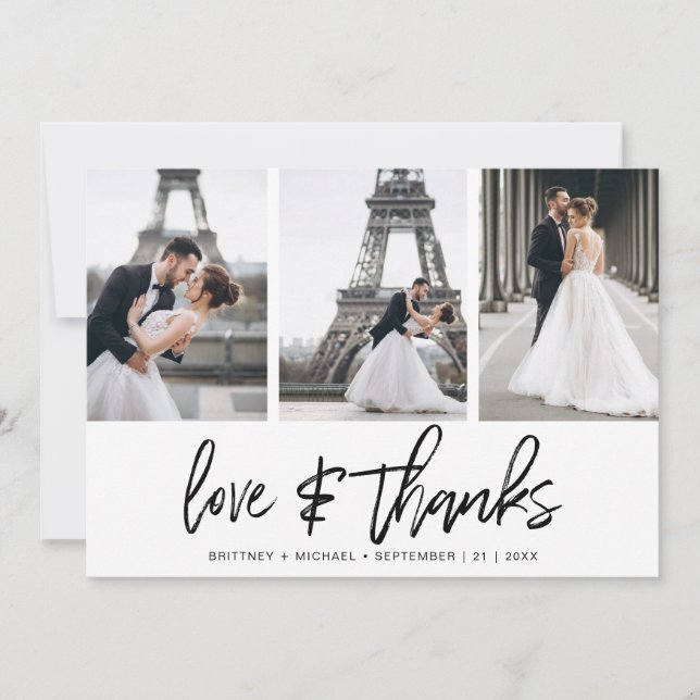 Tarjeta De Agradecimiento Collage de fotos moderno con letras de mano elegan (Anverso)