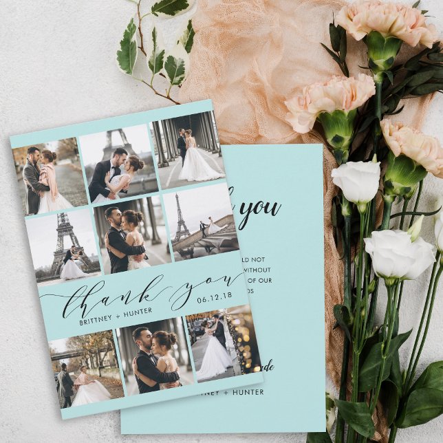 Tarjeta De Agradecimiento Collage de fotos moderno de la caligrafía azul de  (Subido por el creador)