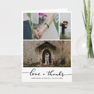 Tarjeta De Agradecimiento Collage de fotos Pareja Boda Amor y Gracias Script