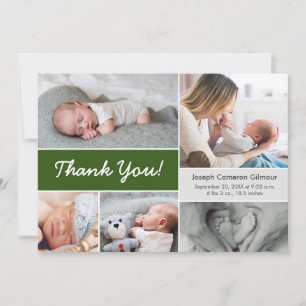 Tarjeta De Agradecimiento Collage de Fotos Personalizadas Verde Oscuro Niño 