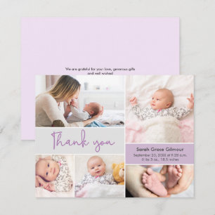 Tarjeta De Agradecimiento Collage de fotos personalizado de niña bebé morada
