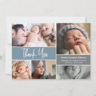 Tarjeta De Agradecimiento Collage de fotos personalizado Dusty Blue Baby Sho
