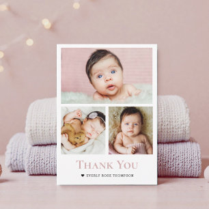 Tarjeta De Agradecimiento Collage de fotos rosa dusty Rosa Niña Baby shower