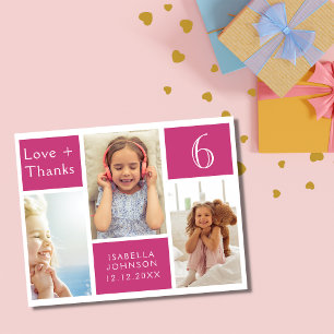 Tarjeta De Agradecimiento Collage de fotos Rosado Girly Amargo Gracias