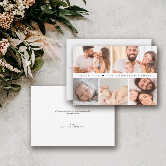 Tarjeta De Agradecimiento Collage de fotos simple de Baby Shower (Simple photo collage, baby shower thank you family card.)