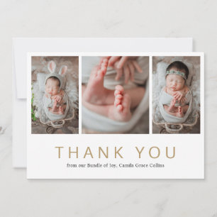 Tarjeta De Agradecimiento Collage de fotos simple elegante Baby Shower Gold