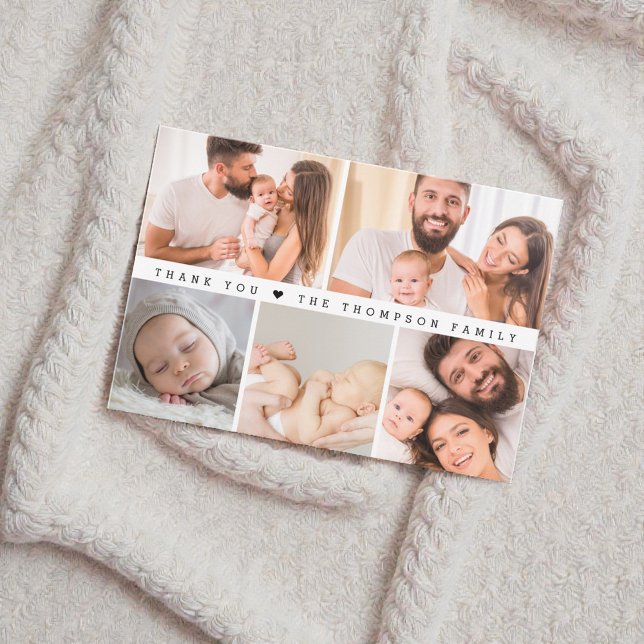 Tarjeta De Agradecimiento Collage de fotos simple Personalizado Baby Shower (Small Baby thank you photo grid collage note card.)
