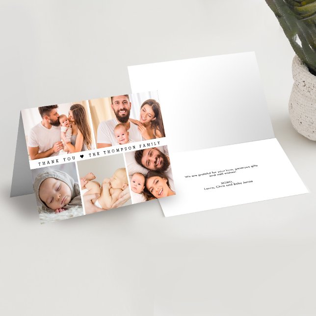 Tarjeta De Agradecimiento Collage de fotos simple Personalizado Baby Shower (Minimalist baby shower thank you folded card photo grid)