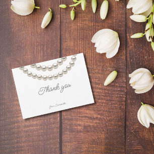 Tarjeta De Agradecimiento Collar de Perla Plateada Elegante para Boda y Desp