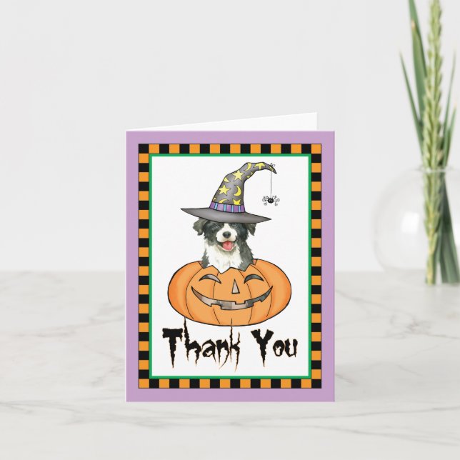 Tarjeta De Agradecimiento Collie de la frontera de Halloween Gracias (Anverso)