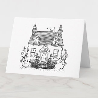 Tarjeta De Agradecimiento Coloca tu propia cabaña inglesa y gatos en blanco