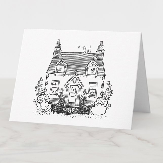 Tarjeta De Agradecimiento Coloca tu propia cabaña inglesa y gatos en blanco (Subido por el creador)