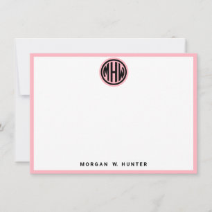 Tarjeta De Agradecimiento Color blanco rosado Monograma de tipo Círculo negr