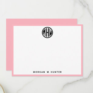 Tarjeta De Agradecimiento Color blanco rosado Monograma de tipo Círculo negr