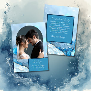 Tarjeta De Agradecimiento Color de agua azul de lujo Abstracto Pearlescent