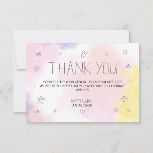 Tarjeta De Agradecimiento Color de agua minimalista Rosa Gracias Baby Shower