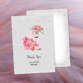 Tarjeta De Agradecimiento Color de agua plateado Flamingo Ballerina Baby Sho