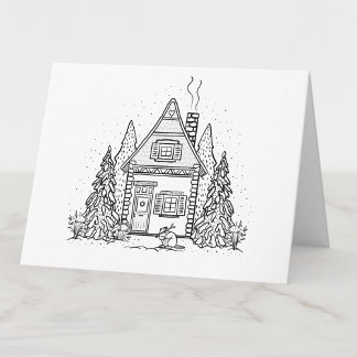 Tarjeta De Agradecimiento Color de su propia casa de invierno y castor en bl