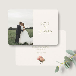 Tarjeta De Agradecimiento Color marfil   Rosa verde oliva moderno Boda graci