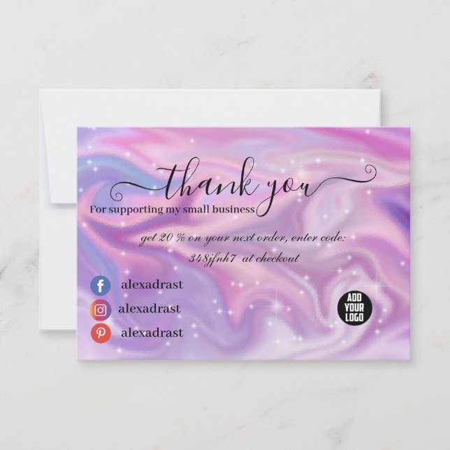 Tarjeta De Agradecimiento Color Shift Holográfico Purple Business (Anverso)
