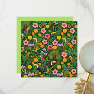 Tarjeta De Agradecimiento Colores alegres aves de la selva flores tropicales