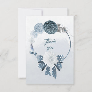 Tarjeta De Agradecimiento colores azul polvoriento flores corona de agradeci