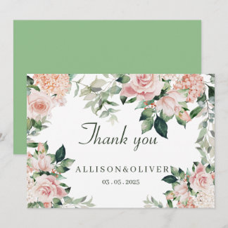 Tarjeta De Agradecimiento Colores de agua rosa elegante y floral