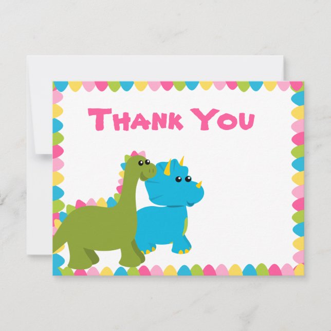 Tarjeta De Agradecimiento Colores de Caramelo Dino (Anverso)