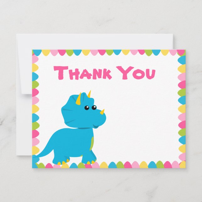 Tarjeta De Agradecimiento Colores de Caramelo Dino (Anverso)