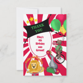 Tarjeta De Agradecimiento Colores primarios de animales de circo salvaje de 