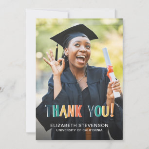 Tarjeta De Agradecimiento Colores retro negrita Graduación gracias foto