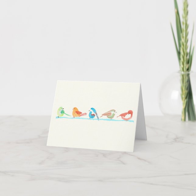 Tarjeta De Agradecimiento Colorful birds in a row card (Anverso)