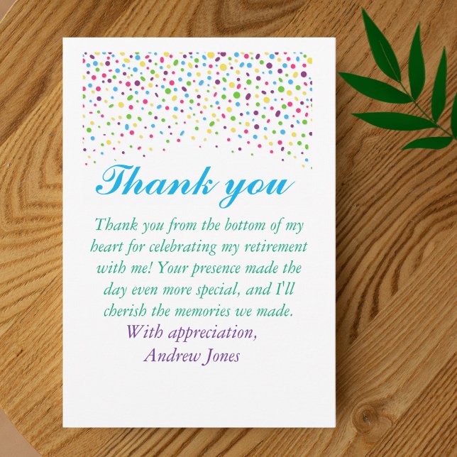 Tarjeta De Agradecimiento Colorful Confetti retirement party  (Subido por el creador)