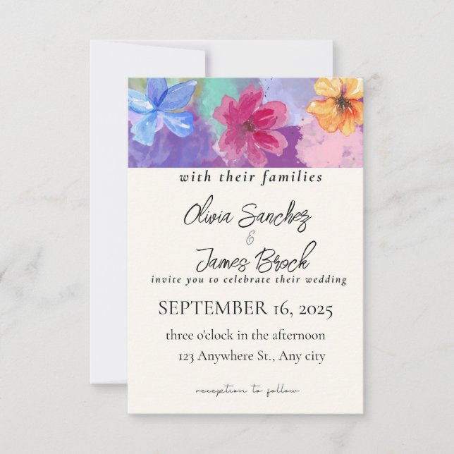 Tarjeta De Agradecimiento Colorful Floral  wedding invitation  (Anverso)