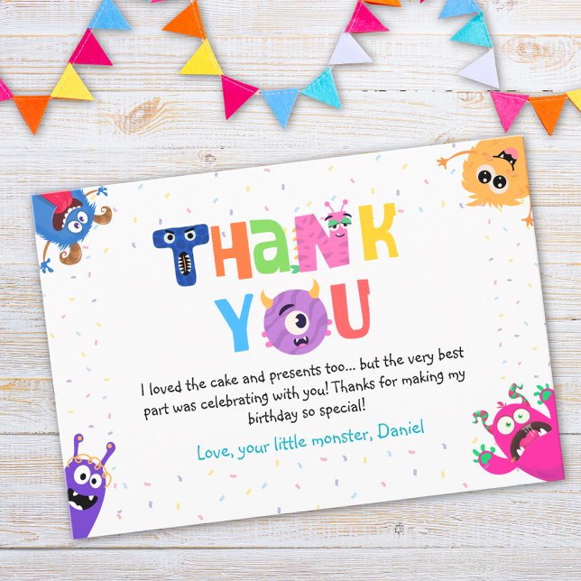Tarjeta De Agradecimiento Colorful Fun Little Monster Birthday Party (Subido por el creador)