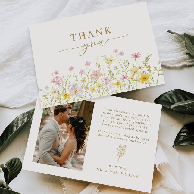 Tarjeta De Agradecimiento Colorful Spring Wildflower Meadow Garden Wedding (Subido por el creador)