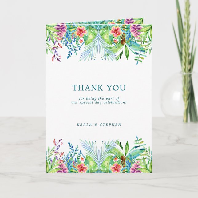 Tarjeta De Agradecimiento Colorful Tropical Flowers Border (Anverso)