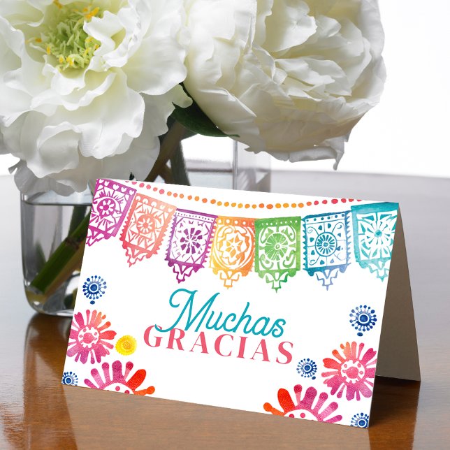 Tarjeta De Agradecimiento Colorida Fiesta Mexicana Muchas Gracias (Colorful Mexican Fiesta Muchas Gracias Thank You Card)