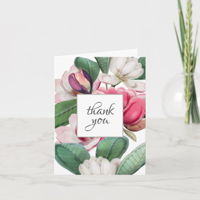 Tarjeta De Agradecimiento Colorida Magnolia Botánica Gracias (Anverso)