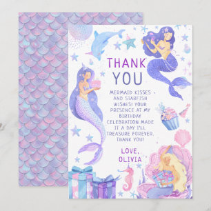 Tarjeta De Agradecimiento Colorida Nuestra Sirenita Cumpleaños Para Todas La