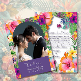 Tarjeta De Agradecimiento Colorida tropical hawaiana floral boda y foto