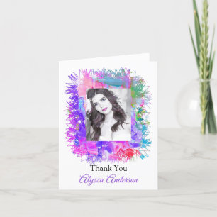 Tarjeta De Agradecimiento Colorida y moderna graduación de fotos de flores g