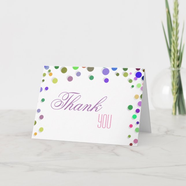 Tarjeta De Agradecimiento Coloridas Caídas Esparkles Puntos Polka Gracias (Anverso)