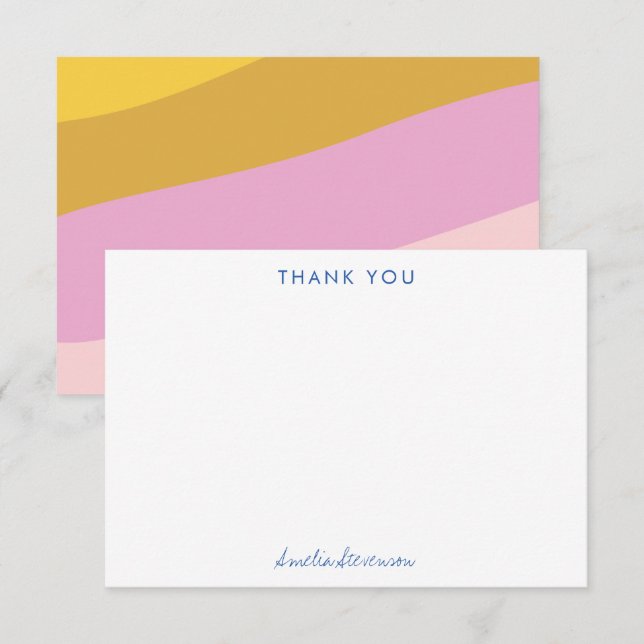 Tarjeta De Agradecimiento Colorido Azul Amarillo Rosa Rayas Personalizado (Anverso / Reverso)